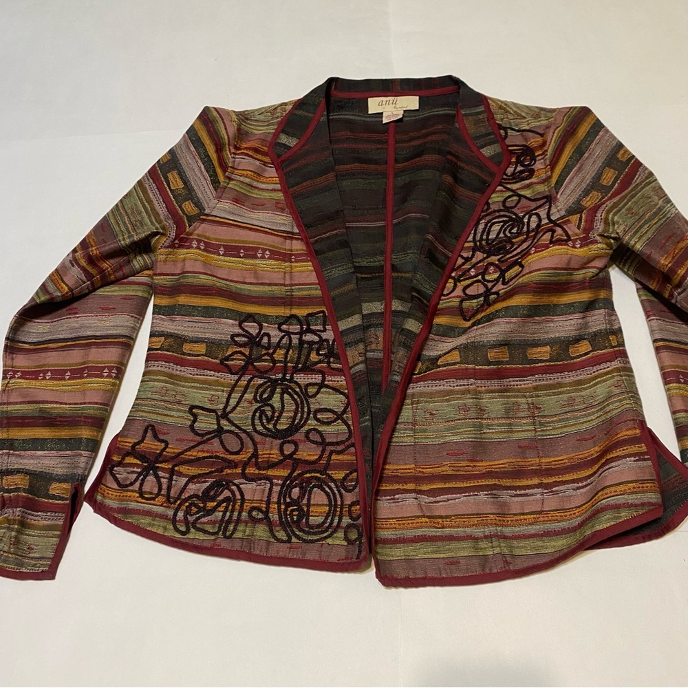 Vintage Anni By Natural Multi Colored Open Front Jacket - Picture 4 of 8